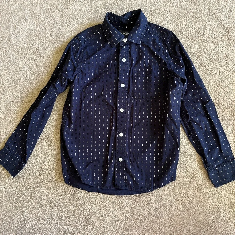 The Children's Place Navy Button-Down Shirt with Dot Stitch Pattern